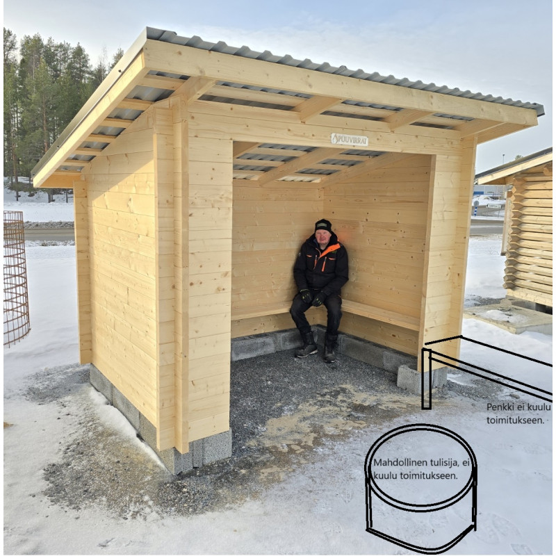 3x2m täydellinen laavupaketti puuosilla, peltikatolla tai palahuopakatolla heti varastosta.