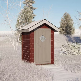 Kotimainen höylähirsinen puucee pihalle tai mökille. Helppo koota, lattia ja tarvikkeet mukana.