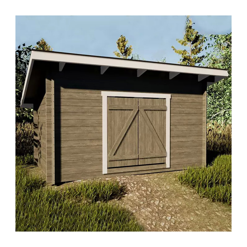 Pihavarasto P8 – 8 m² hirsitalli pulpettikatolla. Kestävä ja helppo ratkaisu pihavarastoksi.