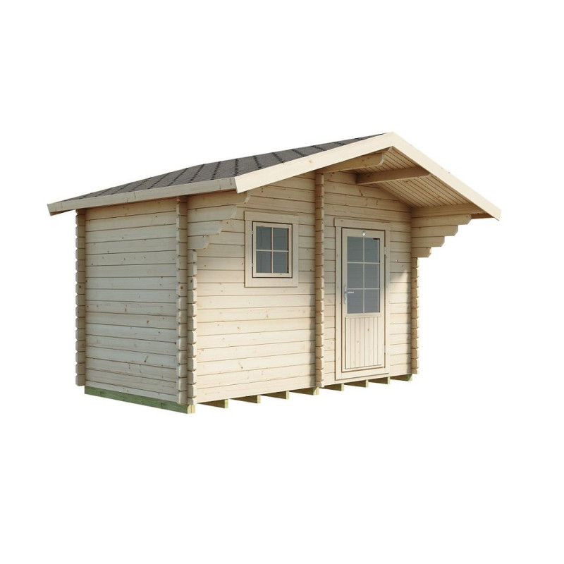 Lillevilla Kulovesi – 7,6 m² pihasauna 44 mm hirsillä, pukuhuone ja löylyhuone. Kompakti ja käytännöllinen.