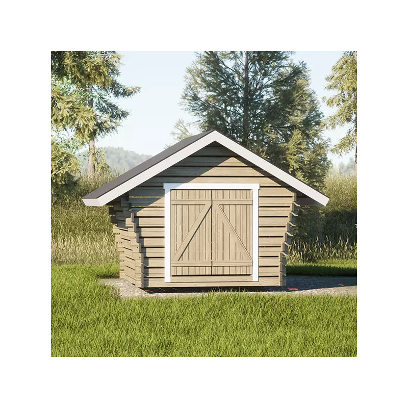 Hirsilato R6 Rakomalli – kompakti 6,3 m² pihavarasto hirsirakenteella. Ilmava ja käytännöllinen säilytysratkaisu