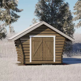 Hirsilato R6 Rakomalli – kompakti 6,3 m² pihavarasto hirsirakenteella. Ilmava ja käytännöllinen säilytysratkaisu