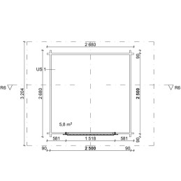 Hirsilato R6 Rakomalli – kompakti 6,3 m² pihavarasto hirsirakenteella. Ilmava ja käytännöllinen säilytysratkaisu
