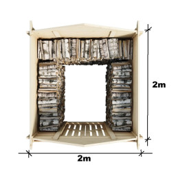 Kompakti ja edullinen Lillevilla Tahko -puuliiteri sopii pienellekin pihalle. 4 m² harvahirsirakennus, 34 mm hirret, liukuovi ja