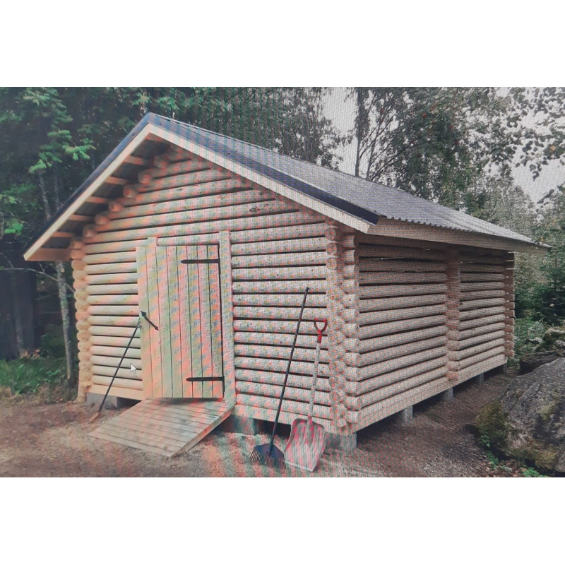 4x7m Pyöröhirsi liiterin valmispaketti peltikatolla Puuvirrat.fi verkkokaupasta veneen säilytykseen tai polttopuille. 4x7m Pyöröhirsi liiterin valmispaketti peltikatolla Puuvirrat.fi verkkokaupasta veneen säilytykseen tai polttopuille.