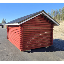 3 x 4m Liiteri pyöröhirrestä Puuvirrat.fi verkkokaupasta  tai noudettuna on kestävä rakennus.