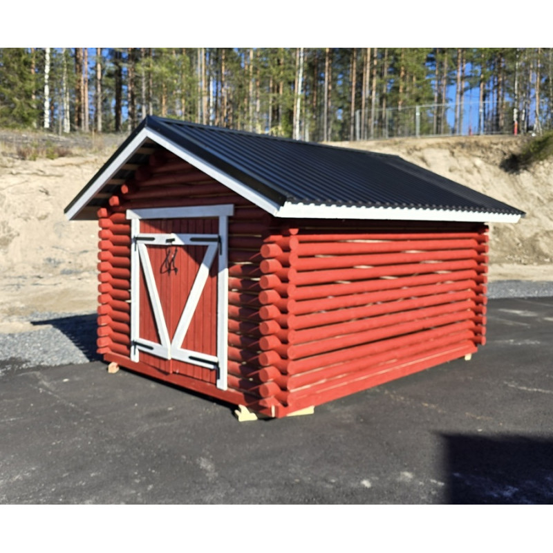 3 x 4m Liiteri pyöröhirrestä Puuvirrat.fi verkkokaupasta  tai noudettuna on kestävä rakennus.