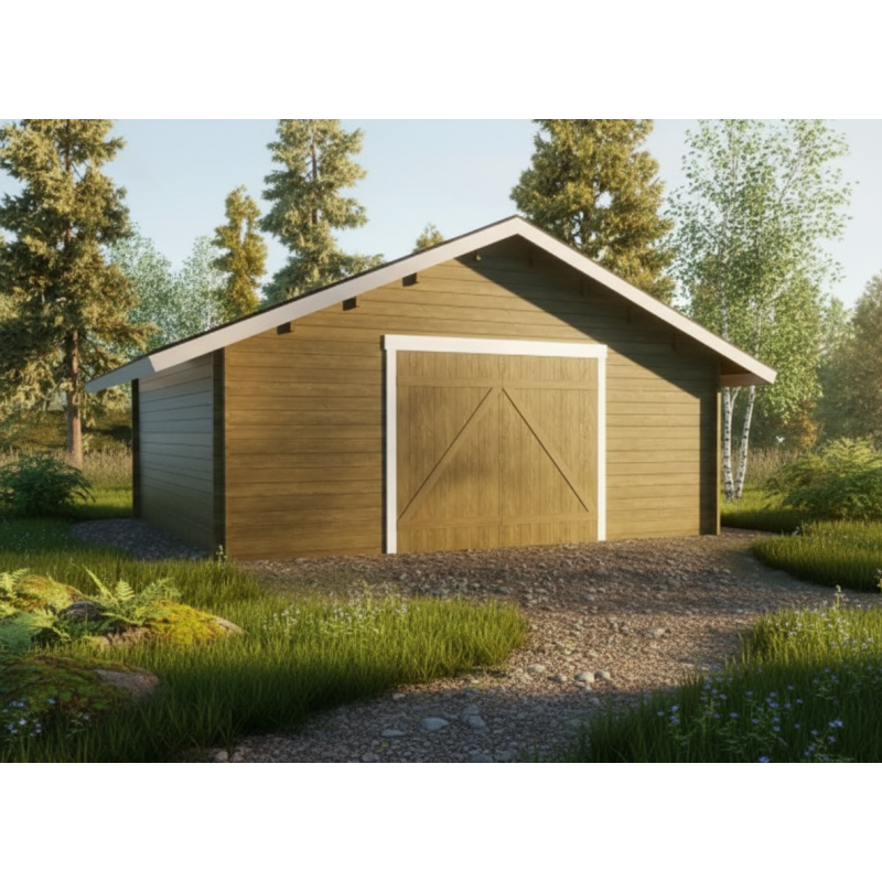 Autotalli AT30L 29,9 m² – Massiivinen Hirsi | Puuvirrat