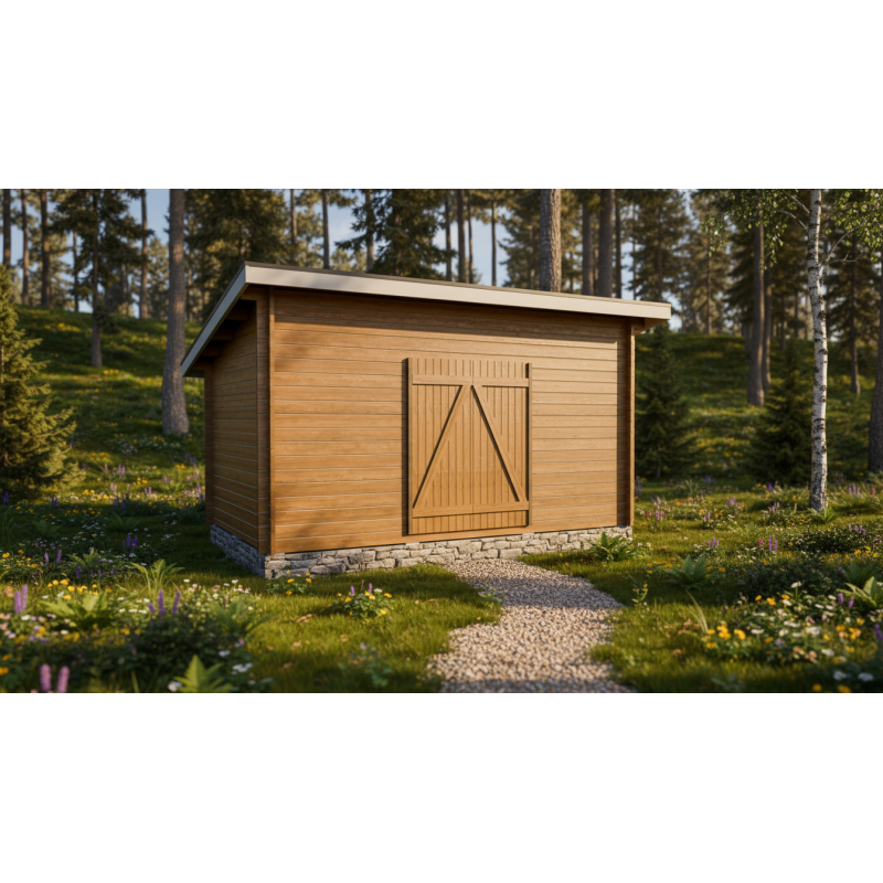 Hirsilato P-M 10 m² pulpettikatto pihavarasto – moderni design