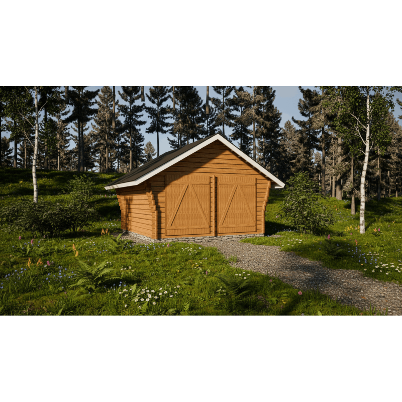 Hirsilato R-L 16 m² rakomallinen pihavarasto – kaksi pariovea