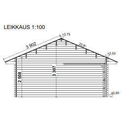 LP Garden AT30KL 53,9 m² autotalli + katos – hirsi